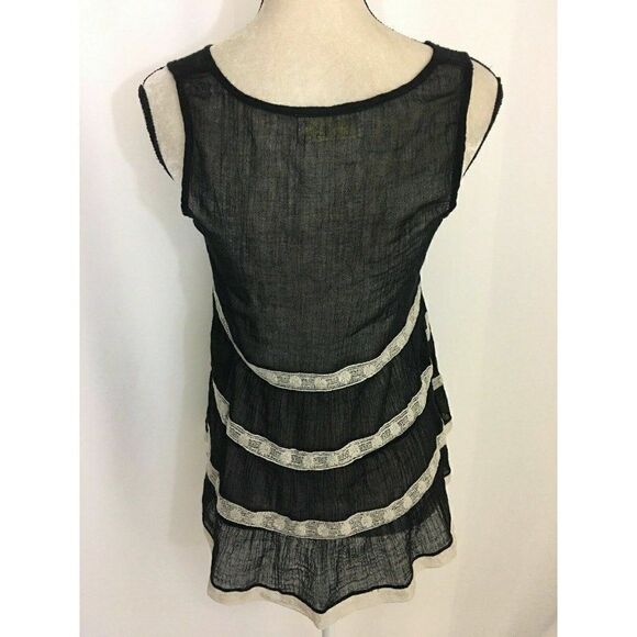 Love Sam Anthropologie Black White Sheer V Neck Button Down Tank Top Xs - Picture 4 of 8